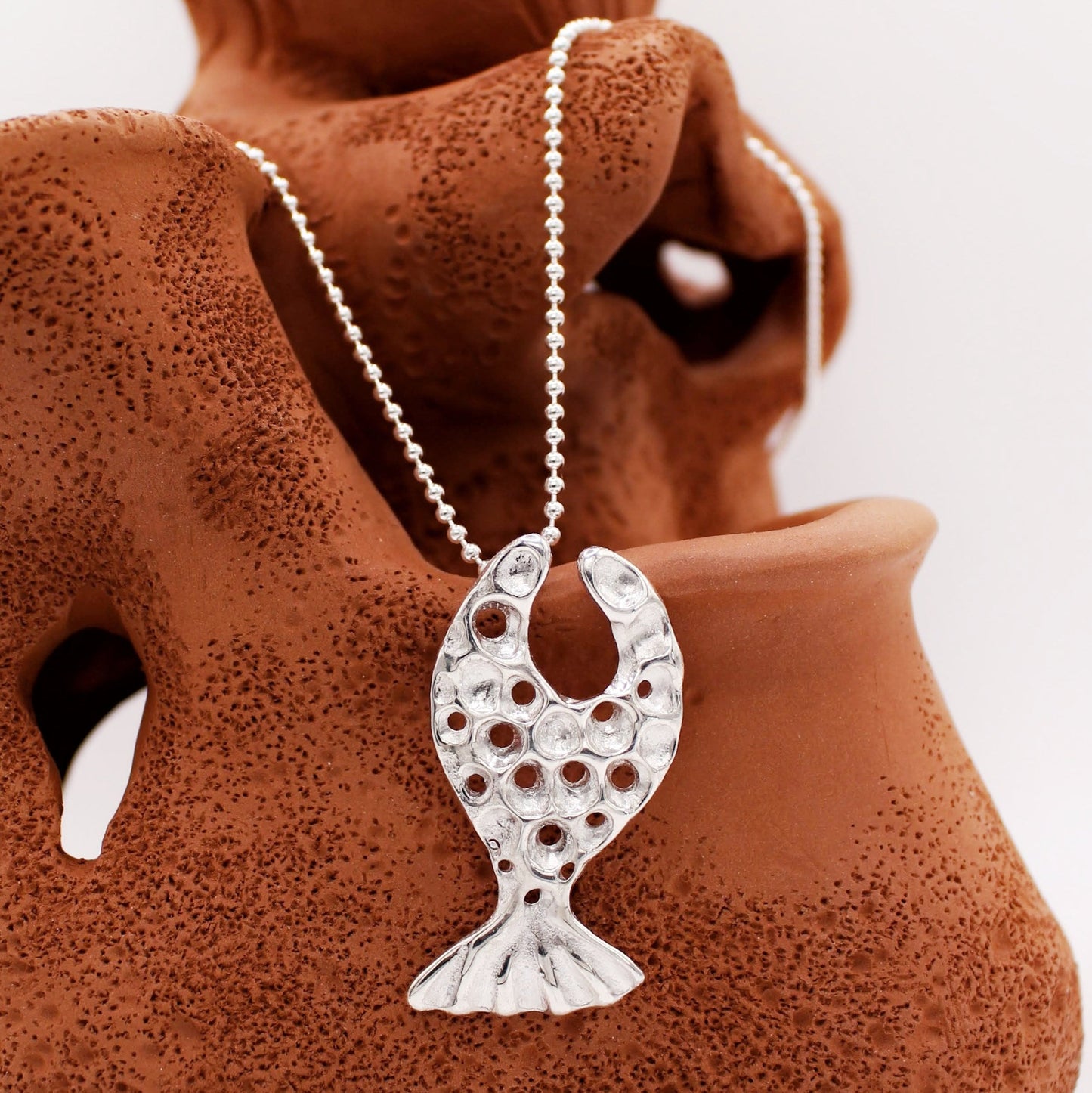 Fish pendant necklace in sterling silver 925, Mediterranean inspired jewelry by Naturalesa Jewelry