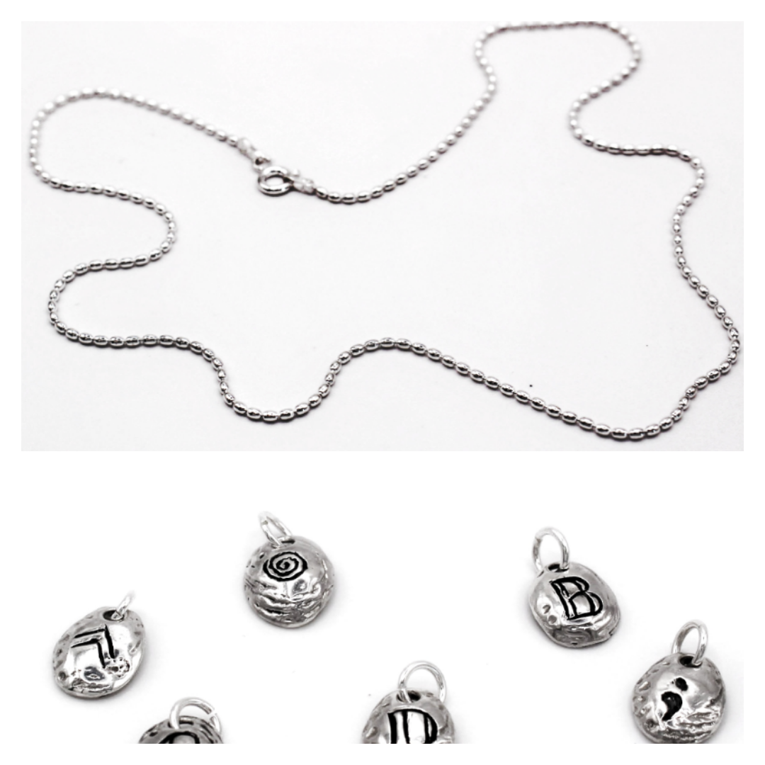 One-Charm silver necklace with engraved initial pendant by Naturalesa Jewelry