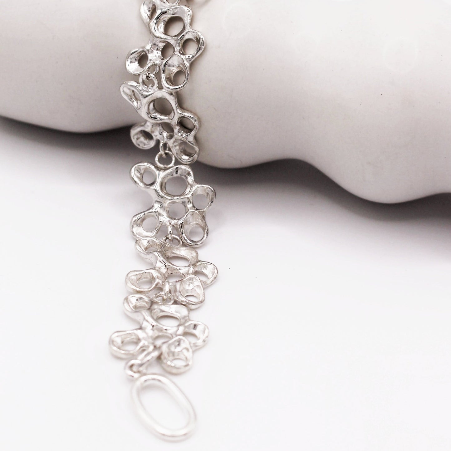 Raíz silver bracelet with barnacle inspired design, sea inspired statement jewelry by Naturalesa Jewelry