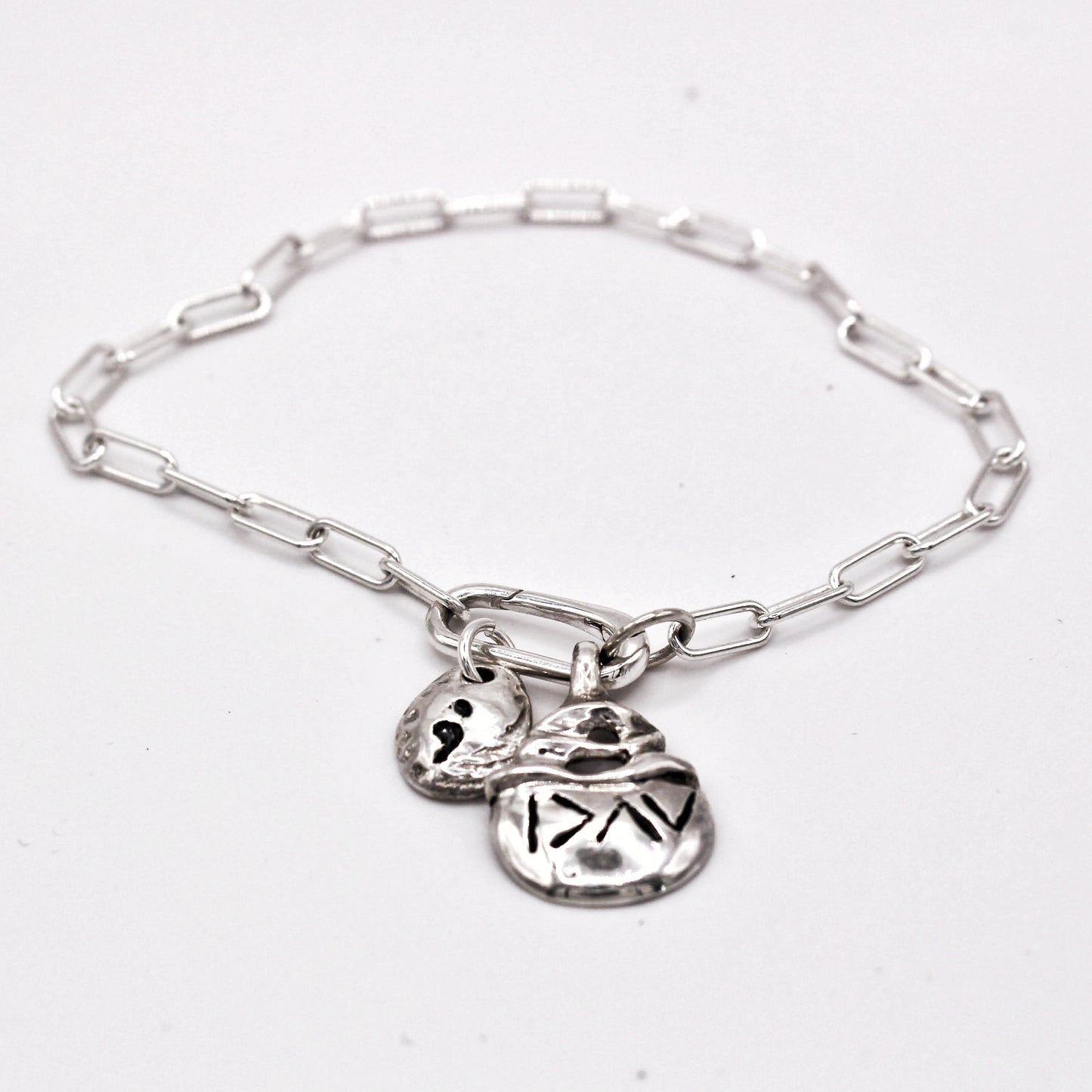 Personalized Silver Bracelet with Two Charms | Engraved Word & Initial Naturalesa