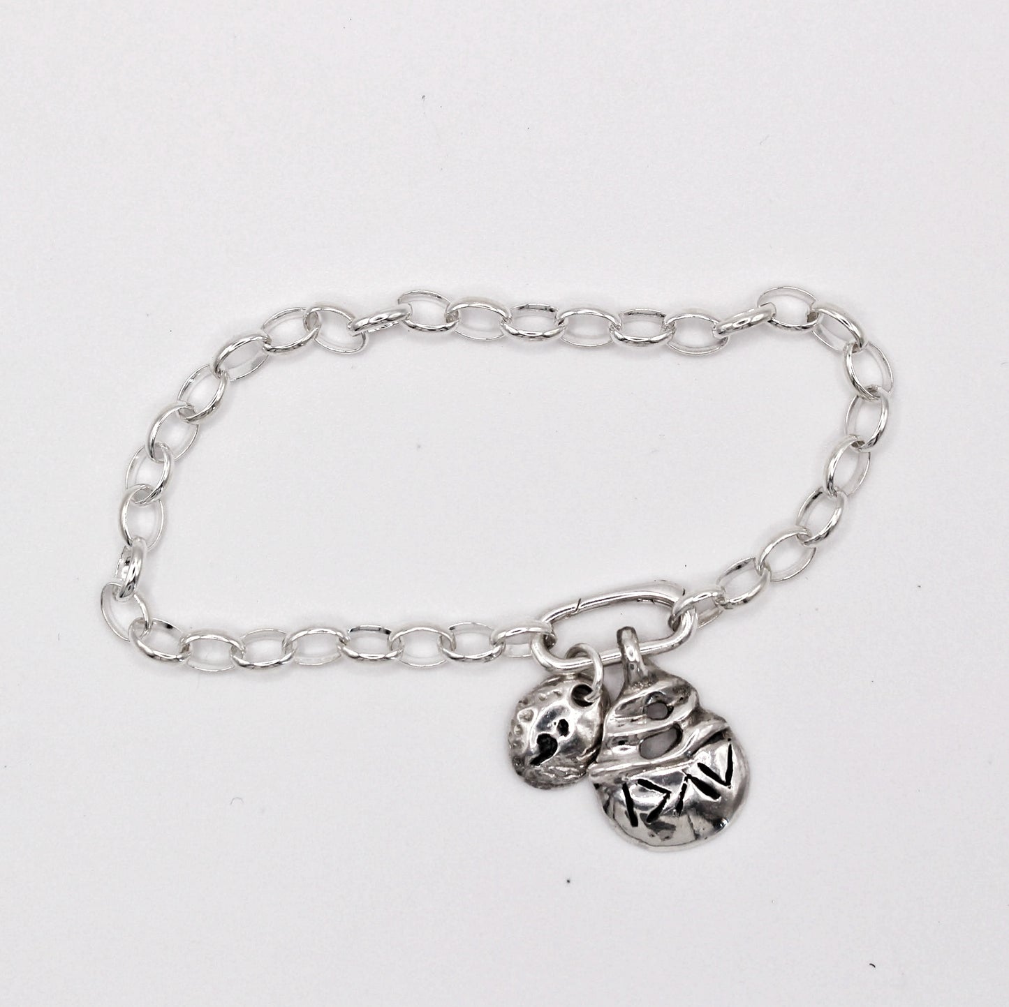 Personalized Silver Bracelet with Two Charms | Engraved Word & Initial Naturalesa
