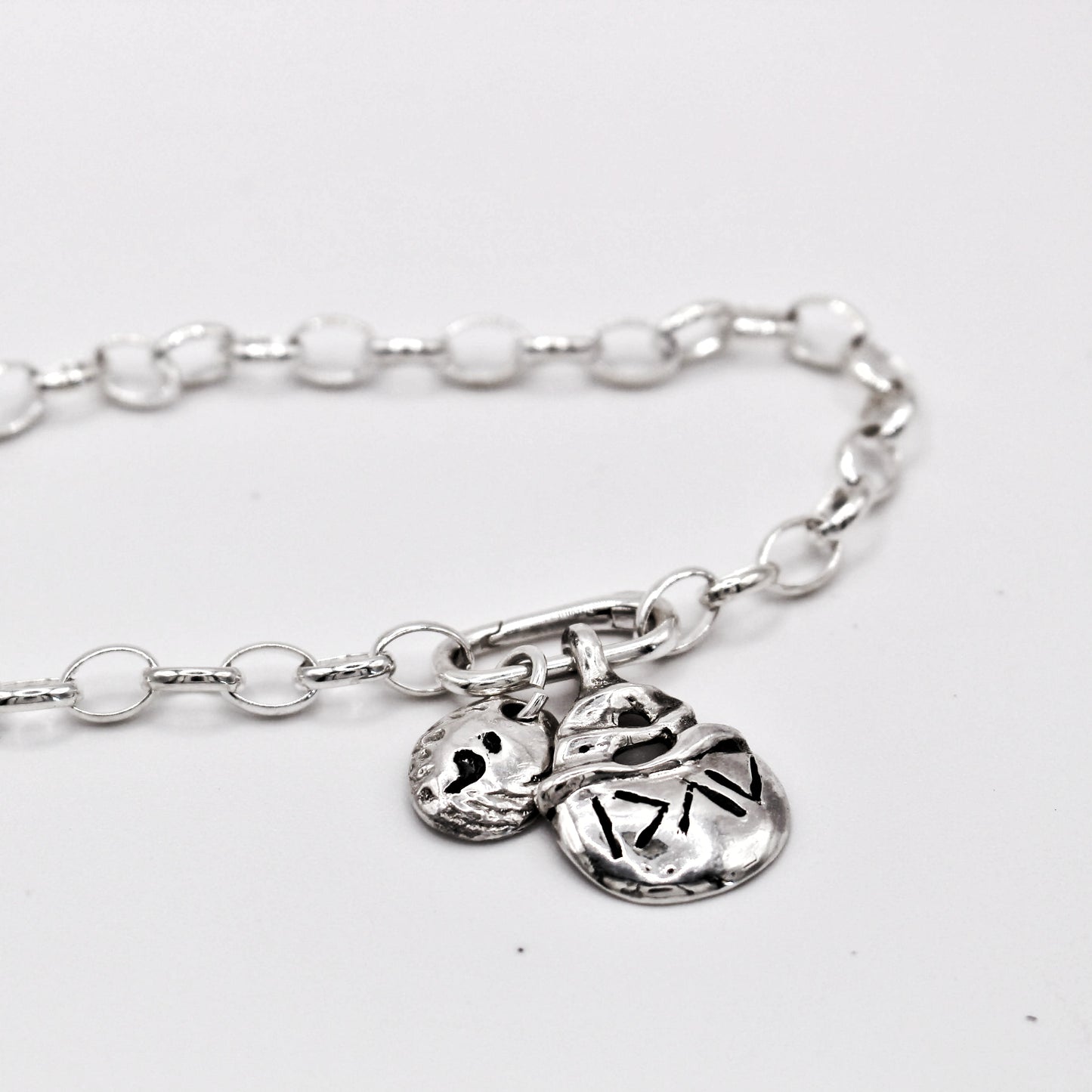 Personalized Silver Bracelet with Two Charms | Engraved Word & Initial Naturalesa