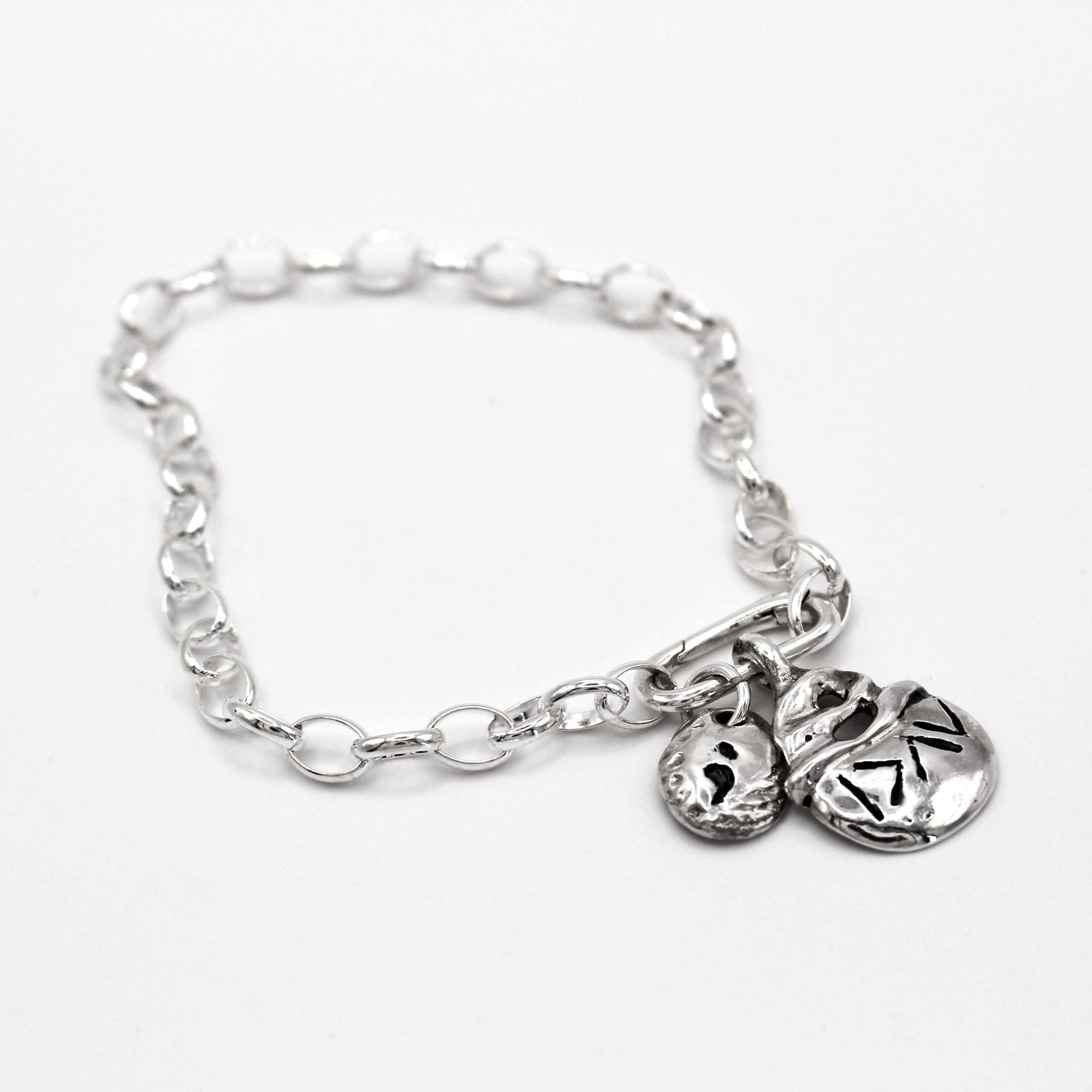 Personalized Silver Bracelet with Two Charms | Engraved Word & Initial Naturalesa