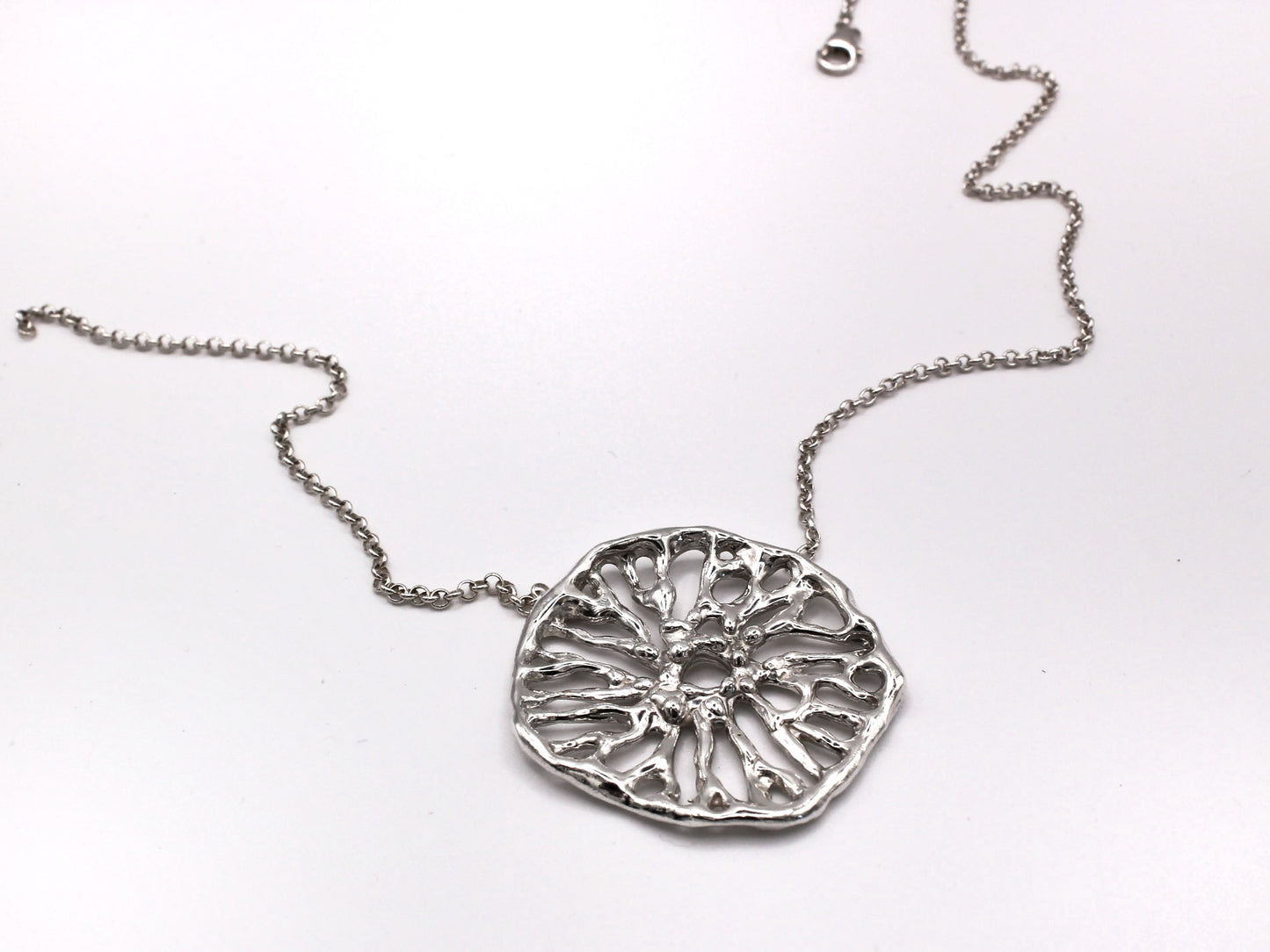 Sculptural Flow Pendant silver necklace inspired by coral artisan Mediterranean jewelry