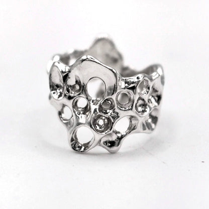 Anillo Coral Banda Ancha Ajustable en Plata 925