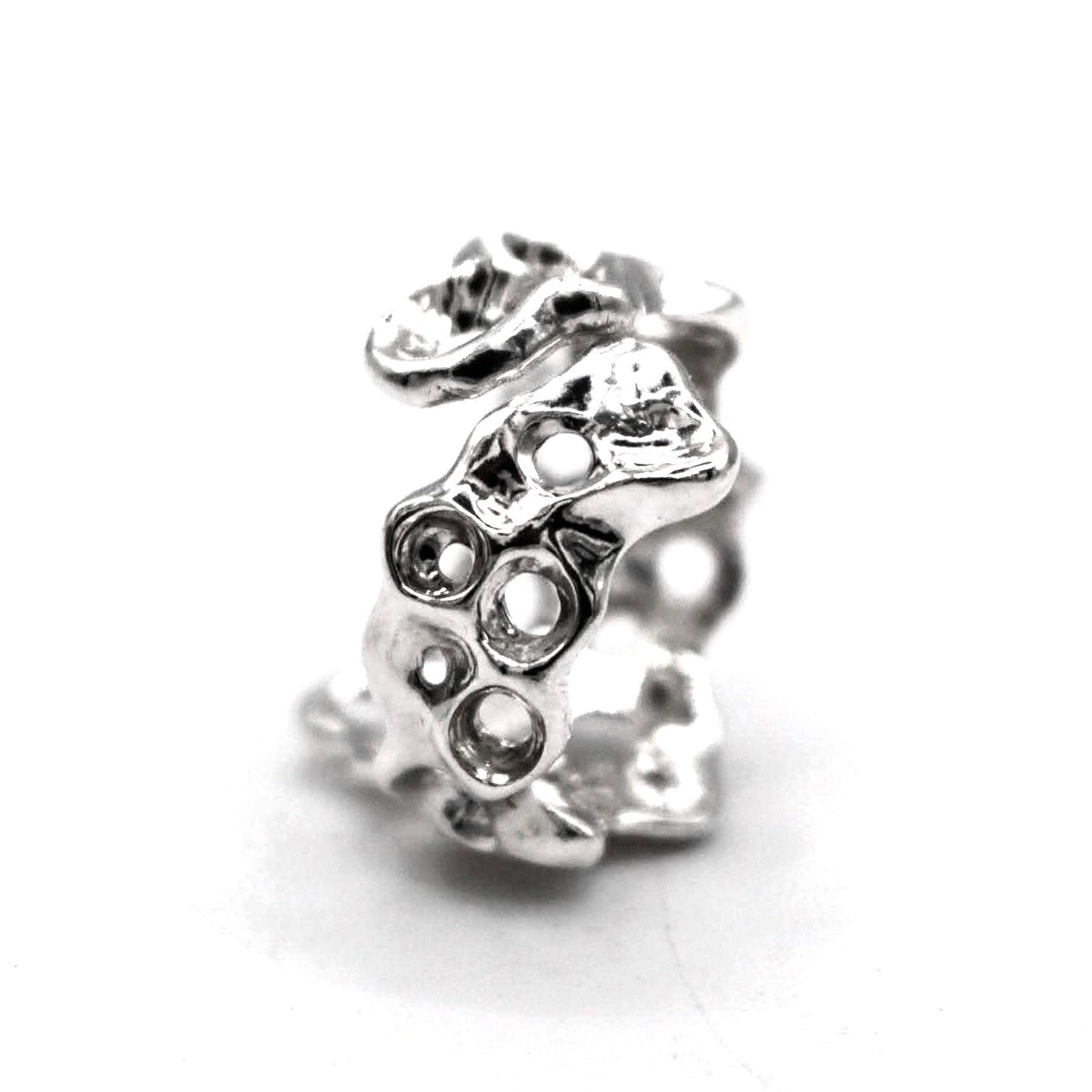 Sculptural wide band sterling silver adjustable ring Mediterranean jewelry