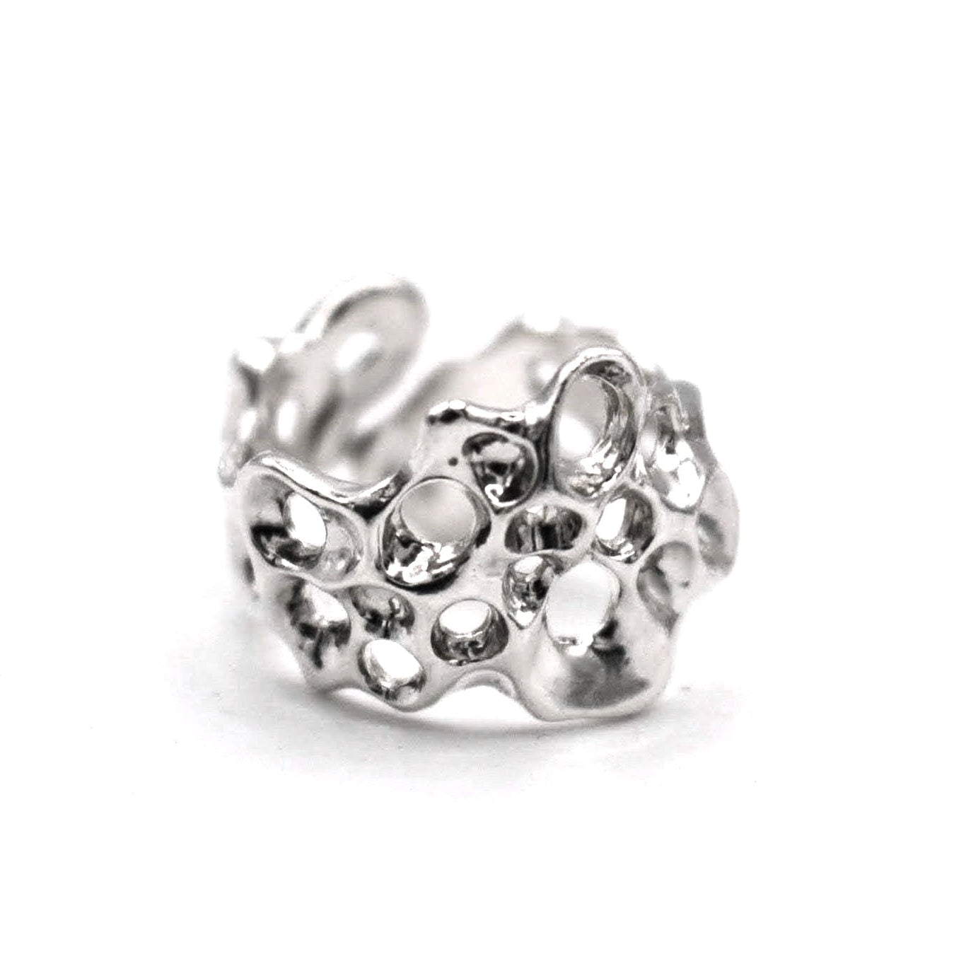 Textured 925 sterling silver coral inspired wide ring close up detail