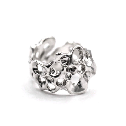 Textured 925 sterling silver coral inspired wide ring close up detail