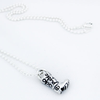 Sterling Silver 925 Beaded Chain Necklace with Solidarity Charm Silver 925 Rain Boot with engraved message Solo el Pueblo Salva al Pueblo