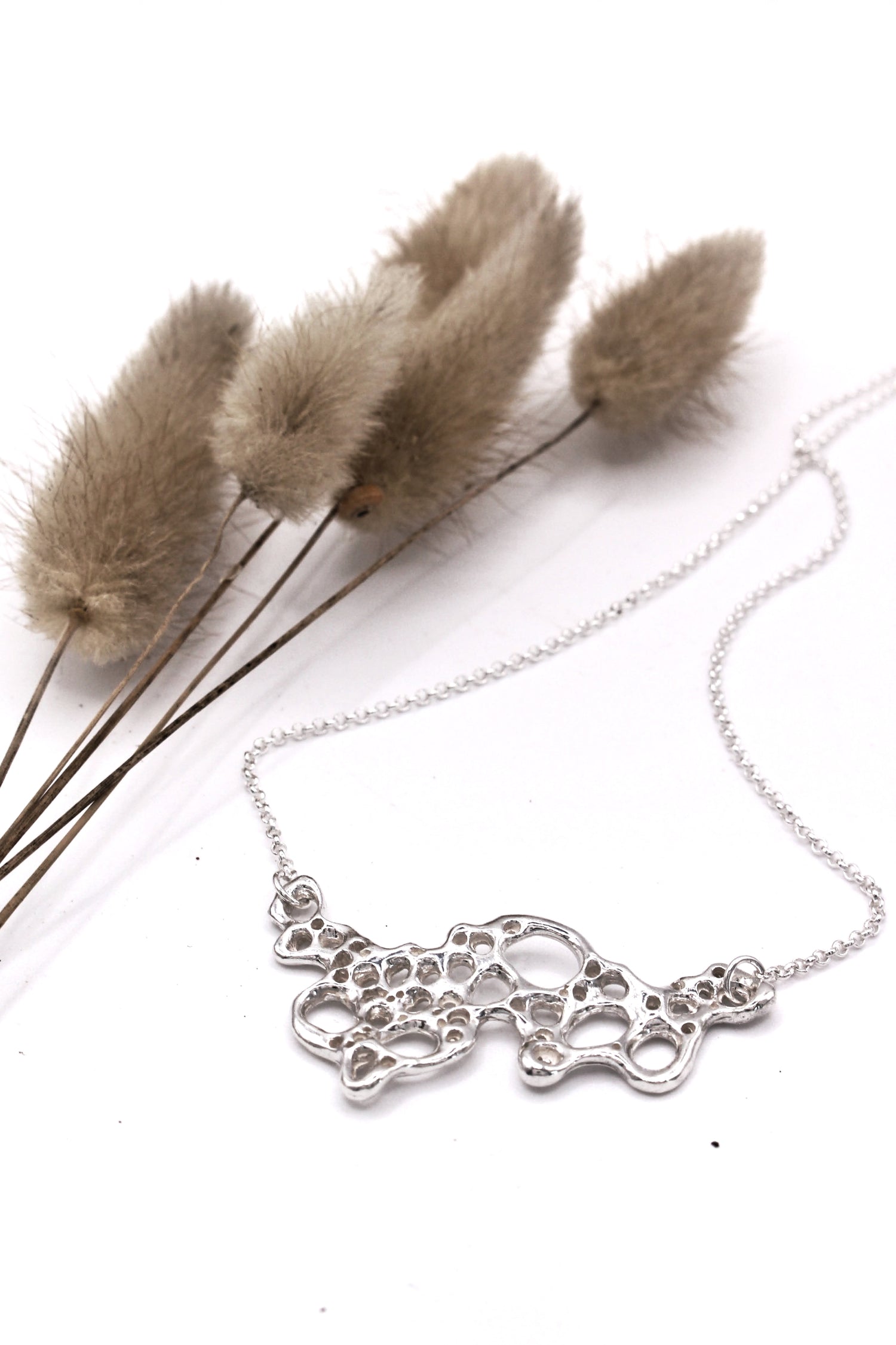 Organic nature inspired sterling silver pendant ocean forms