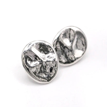 Organic sterling silver sculptural stud earrings handmade in Valencia Spain close-up detail
