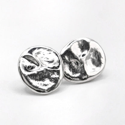 Handcrafted recycled 925 silver stud earrings abstract sculptural design close-up