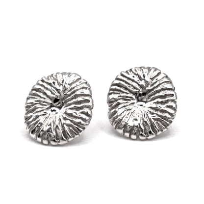 Sculptural sterling silver coral stud earrings side view handcrafted in Valencia Spain