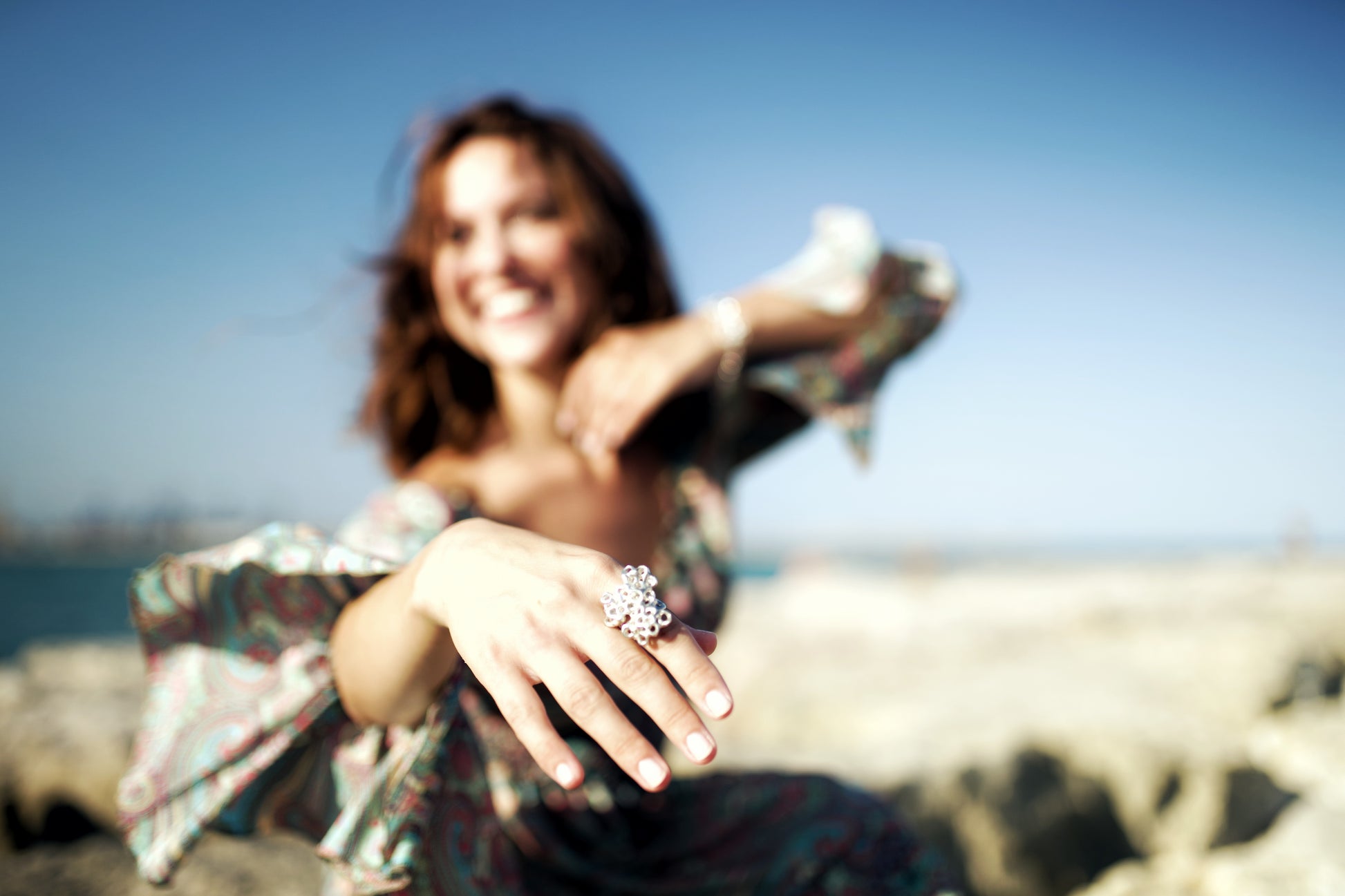 Raiz Ring view on hand organic form silver ring inspired by barnacles