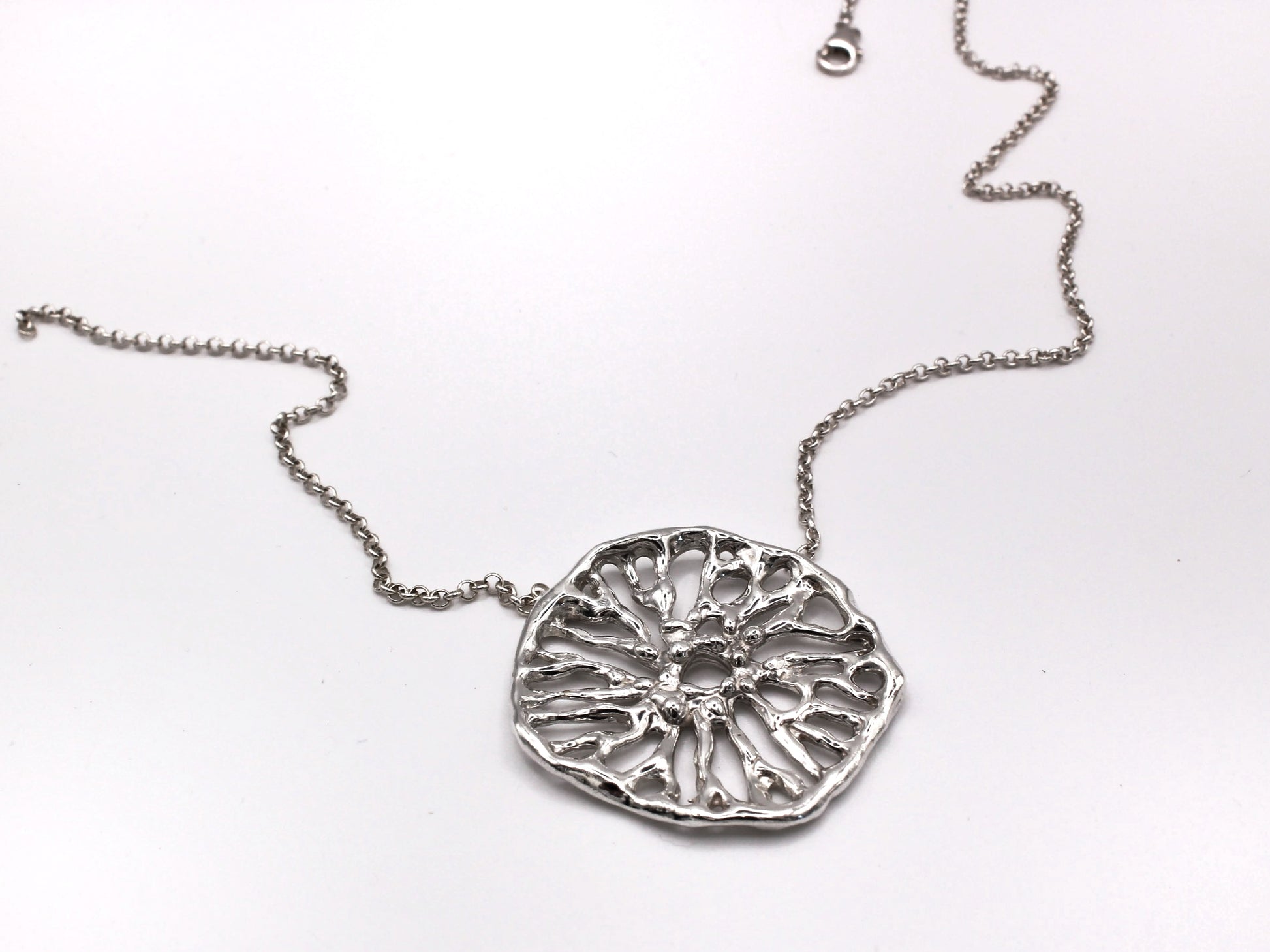 Sculptural Flow Pendant silver necklace inspired by coral artisan Mediterranean jewelry